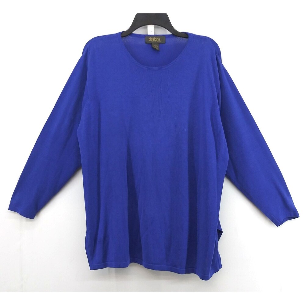 Lane Bryant Blouse Women Plus Size 18/20 Royal Blue Round Neck Knit Top